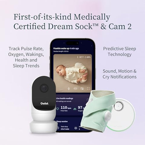 Owlet Dream Sock® - Smart Baby Monitor - Track Live Pulse (Heart) Rate, Oxygen in Infants - Mint