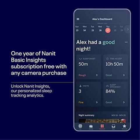 Nanit Pro Smart Baby Monitor And 2nd Gen Floor Stand - 1080P Wi-Fi Video And Sound Camera, Sleep Coach and Breathing Motion Tracker, 2-Way Audio, Real-Time Sleep Analytics