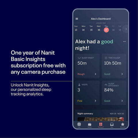 Nanit Pro Smart Baby Monitor And 2nd Gen Floor Stand - 1080P Wi-Fi Video And Sound Camera, Sleep Coach and Breathing Motion Tracker, 2-Way Audio, Real-Time Sleep Analytics