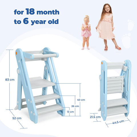 Onasti Toddler Learning Tower, Folding toddler kitchen step stool, standing tower for kitchen counter bathroom, Adjustable Height, Safety bar (Creamy-white)