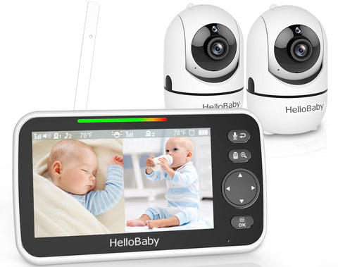 HelloBaby Baby Monitor with Camera and Night Vision, 5''Display with 30-Hour Battery, Pan-Tilt-Zoom Video Baby Monitor No WiFi, 2-Way Talk, Temperature, 8 Lullabies and 1000ft Range