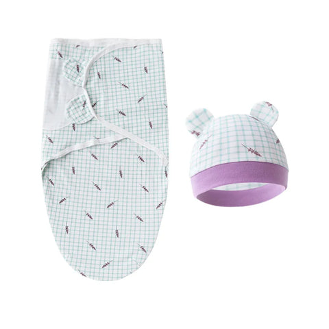 Themed Embrace Cotton Swaddle and Hat Set Plaid set 50X70cm