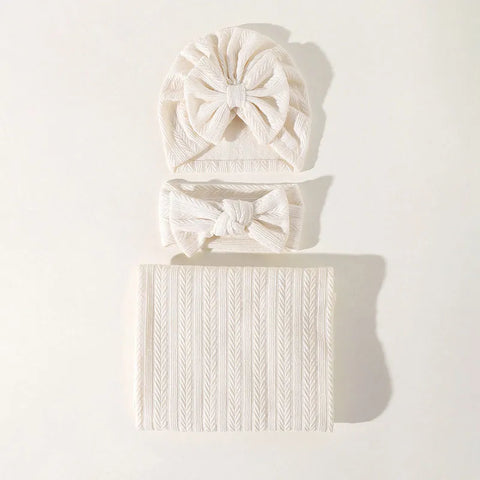 Baby Blanket And Hat Headband Set H430-Ivory