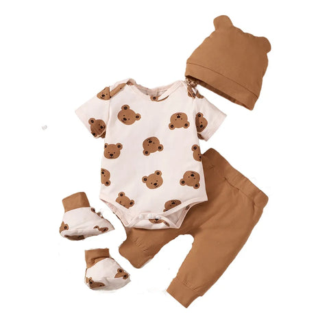 Bear Print Bodysuit With Pants Hat And Sock