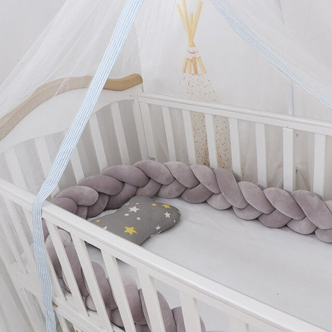 Baby Bed Bumper | Guess Braid Design | Cot Crib Protector Light Grey