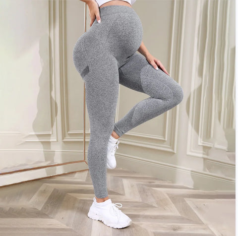 Women's Maternity Leggings - Over The Belly Full-Length Leggings Grey