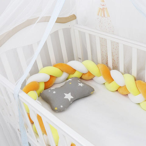 Baby Bed Bumper | Guess Braid Design | Cot Crib Protector Mustard/Yellow/White