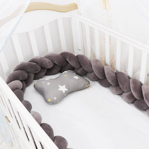 Baby Bed Bumper | Guess Braid Design | Cot Crib Protector Dark Grey