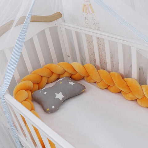 Baby Bed Bumper | Guess Braid Design | Cot Crib Protector Mustard