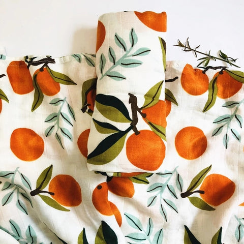 Organic Bamboo Cotton Patterned Baby Muslin/Blankets Orange