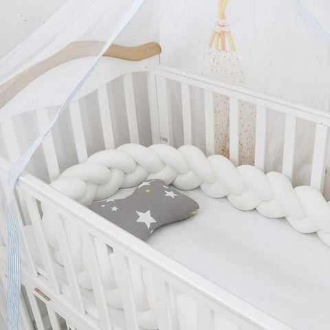 Baby Bed Bumper | Guess Braid Design | Cot Crib Protector White