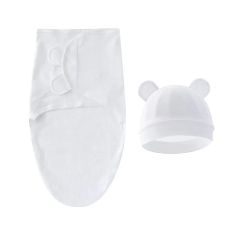 Themed Embrace Cotton Swaddle and Hat Set White set 50X70cm