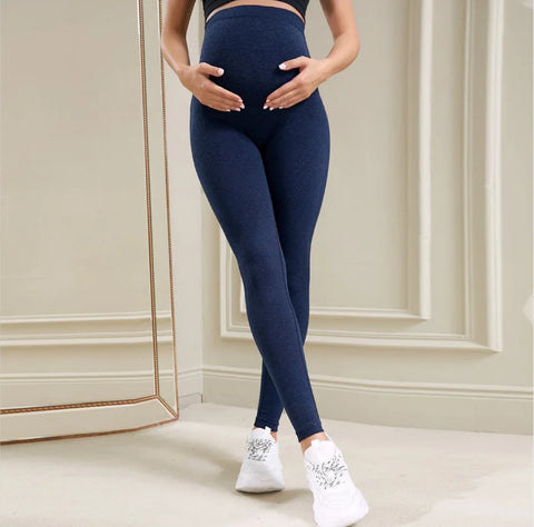 Women's Maternity Leggings - Over The Belly Full-Length Leggings Blue