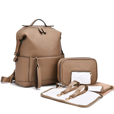 Multi-Functional Leather Diaper Bag Camel