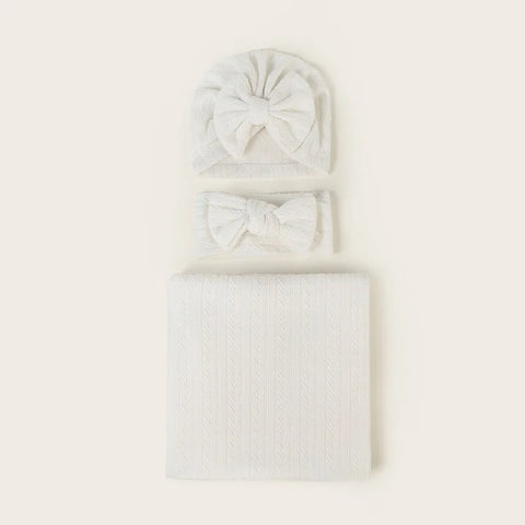 Baby Blanket And Hat Headband Set H430-White