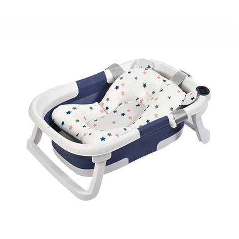 Portable Foldable Baby Bathtub with Thermometer Blue (with cushion)