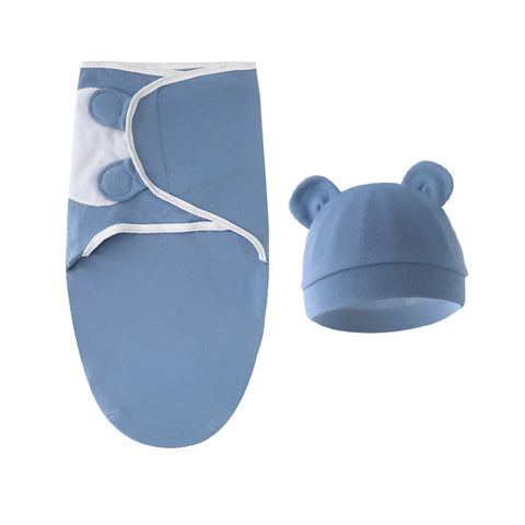 Themed Embrace Cotton Swaddle and Hat Set Dark blue set 50X70cm