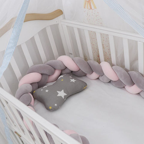 Baby Bed Bumper | Guess Braid Design | Cot Crib Protector Grey/Pink