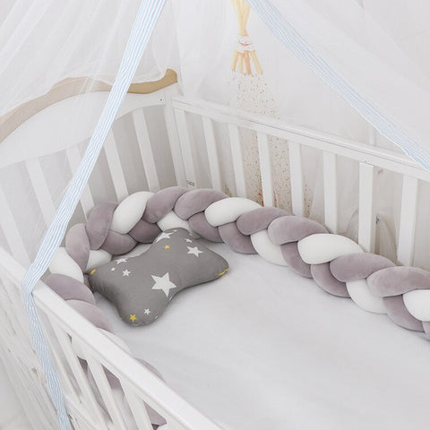 Baby Bed Bumper | Guess Braid Design | Cot Crib Protector Grey/White