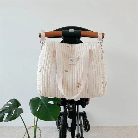 Bear & Flower Embroidery Diaper Handbag