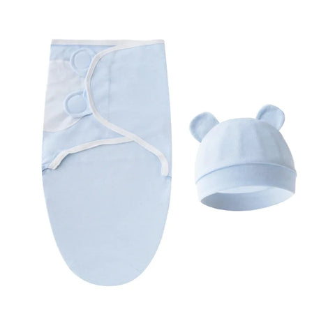 Themed Embrace Cotton Swaddle and Hat Set Blue set 50X70cm