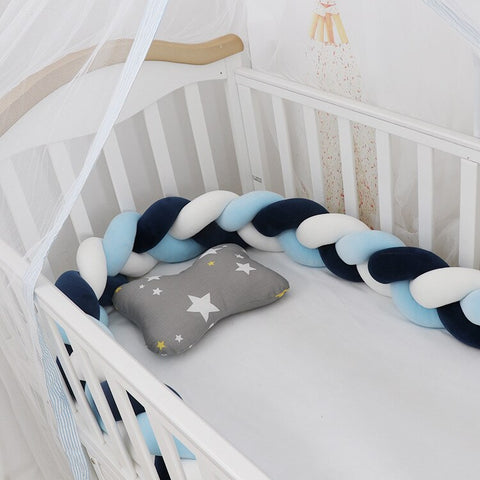 Baby Bed Bumper | Guess Braid Design | Cot Crib Protector Navy/White/Sky