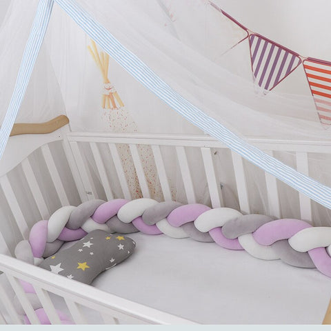 Baby Bed Bumper | Guess Braid Design | Cot Crib Protector Grey/White/Purple