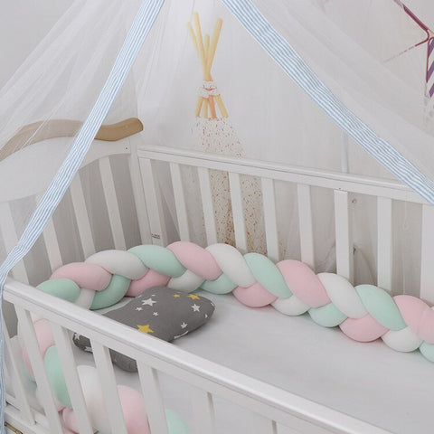 Baby Bed Bumper | Guess Braid Design | Cot Crib Protector Pink/White/Mint