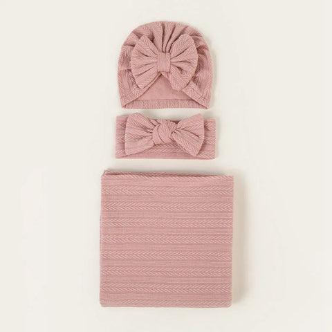 Baby Blanket And Hat Headband Set H430-Old Pink