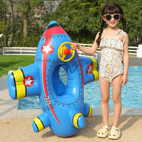 Inflatable Swimming Ring for Kids Blue Aircraft