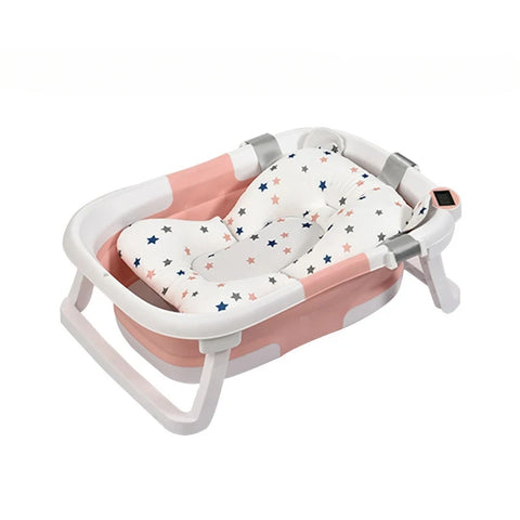 Portable Foldable Baby Bathtub with Thermometer Pink (with cushion)