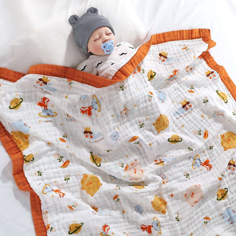 6-Layered Cotton Style Baby Muslin | Baby Blankets Orange/Green