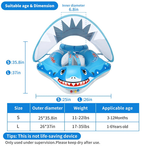 Inflatable Shark Shape Swimming Ring for Kids