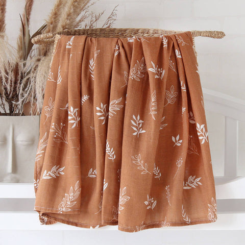 Organic Bamboo Cotton Patterned Baby Muslin/Blankets Brown Leaf