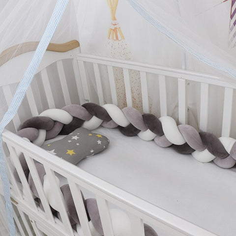 Baby Bed Bumper | Guess Braid Design | Cot Crib Protector Dark Grey/White