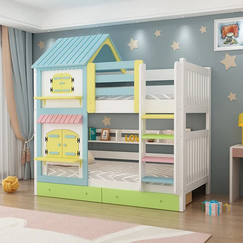 Double Wooden Kids Bunk Bed Blue Lift