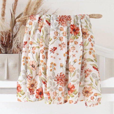 Organic Bamboo Cotton Patterned Baby Muslin/Blankets Pomegranate Flower