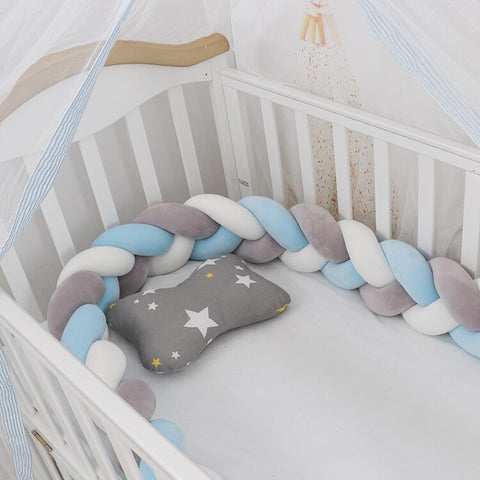 Baby Bed Bumper | Guess Braid Design | Cot Crib Protector Grey/White/Blue