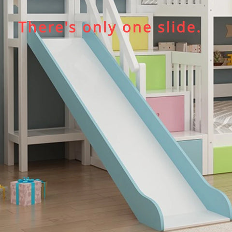 Double Wooden Kids Bunk Bed Blue with Slide