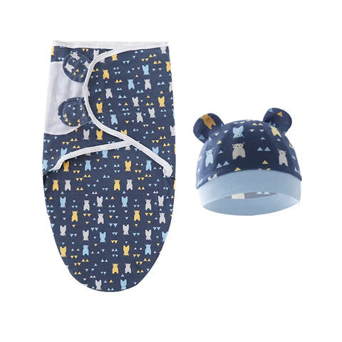 Themed Embrace Cotton Swaddle and Hat Set Navy bear set 50X70cm