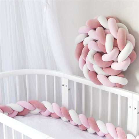 Baby Bed Bumper | Guess Braid Design | Cot Crib Protector Pink/White/Mauve