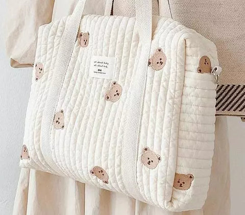 Bear & Flower Embroidery Diaper Handbag bear