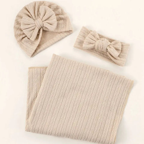 Baby Blanket And Hat Headband Set H430-Khaki